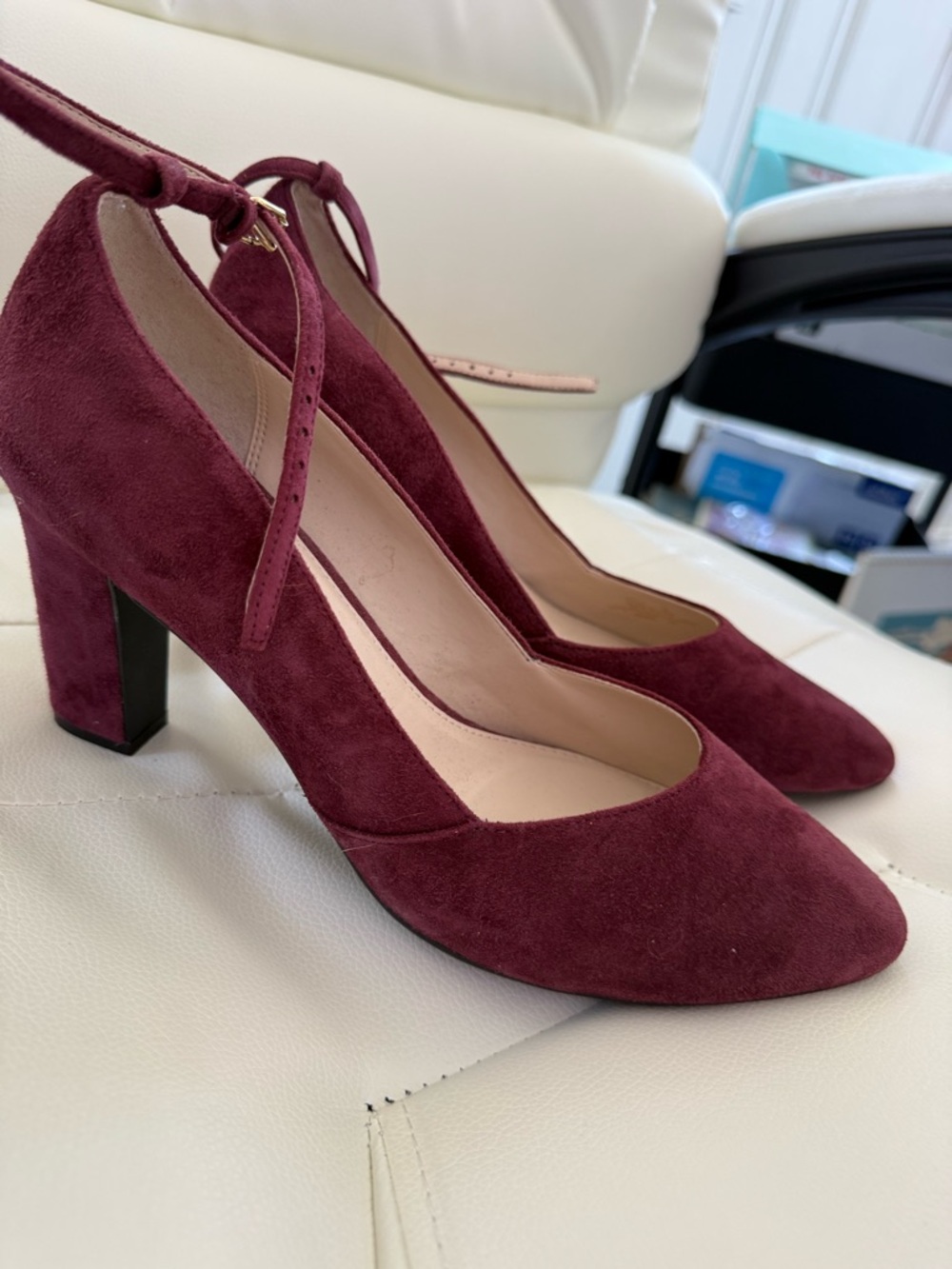 Cole Haan Burgundy/deep purple Suede Pointed-Toe Ankle-Strap Heels - Picture 2 of 8